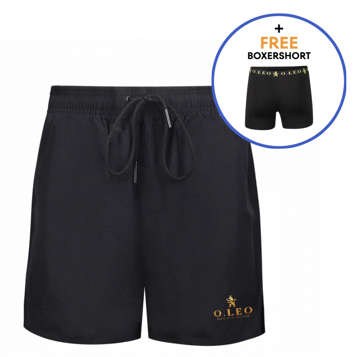 O.Leo Men's Swimming Trunks Black with free boxer shorts