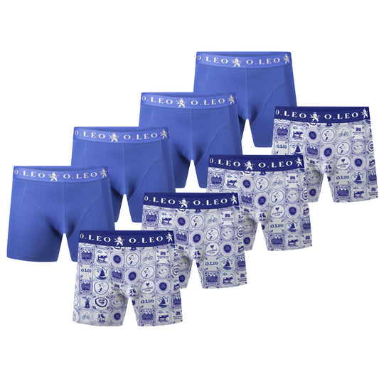 O.Leo Heren 8 Pack Boxershorts Dutch Design Print / Blauw
