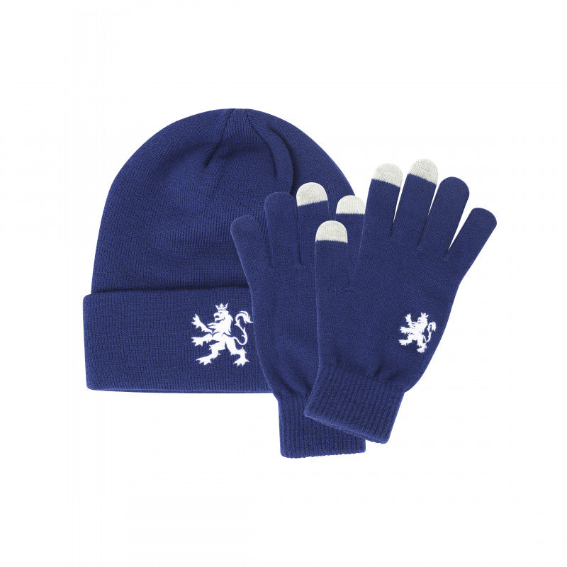 O.Leo Beanie Blauw met blauwe handschoenen