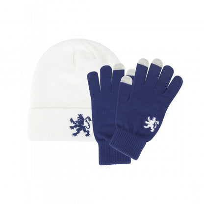 O.Leo Beanie Wit met blauwe handschoenen