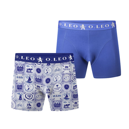 O.Leo Heren 2 Pack Boxershorts Dutch Design Print / Blauw
